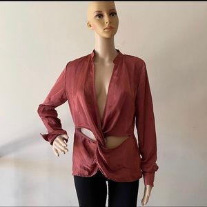 Cutout Asymmetrical Long Sleeve Blouse Size S